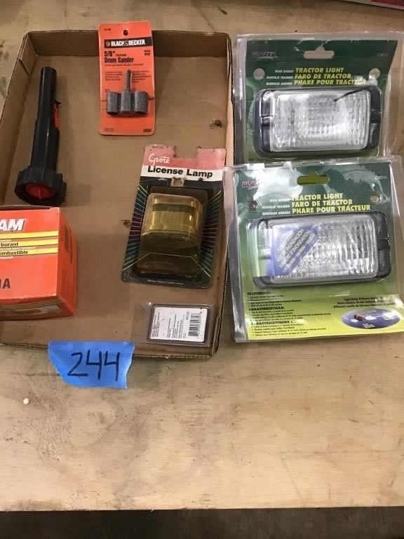 Lot 244: LED. LIGHTS, OIL FILTER,  DRUM SANDER
