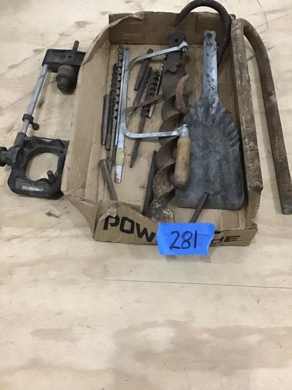 Lot 281: DRILL GUIDE, COAL SHOVEL,  BITS PUNCHES