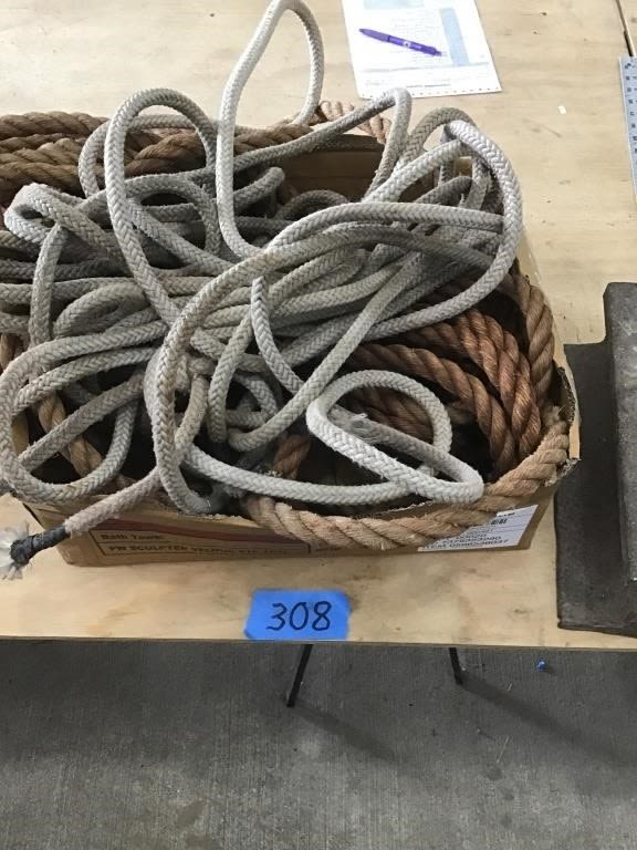Lot 308: BOX OF ROPE,  RAILROAD IRON