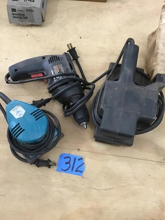 Lot 312: BELT SANDER, DRILL, PALM SANDER