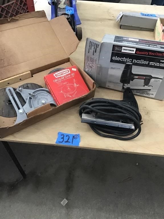 Lot 321: ELECTRIC NAILER, CIRCULAR SAW SHARPENER