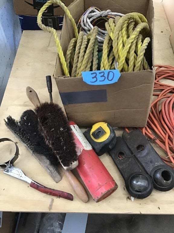 Lot 330: BOX ROPE,  PROPANE TORCH, WIRE BRUSH, OTHER