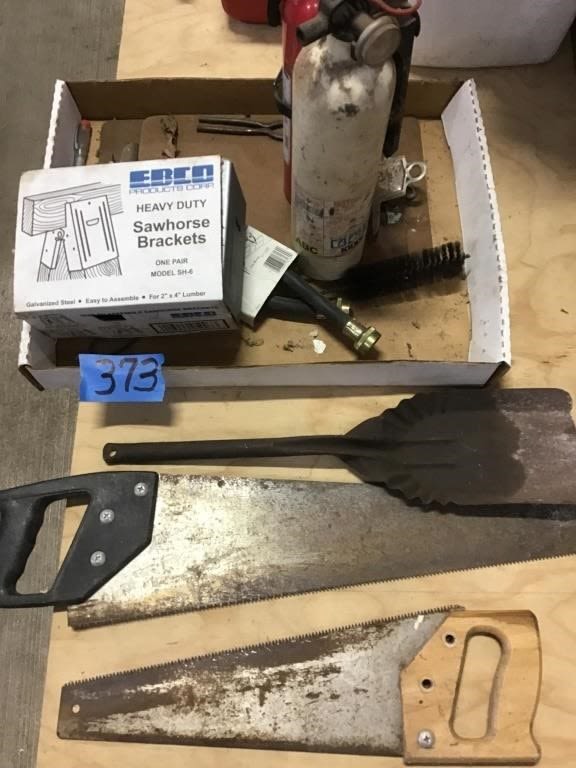 Lot 373: COAL SHOVEL, FIRE EXTINGUISHER, SAWS,  OTHERS
