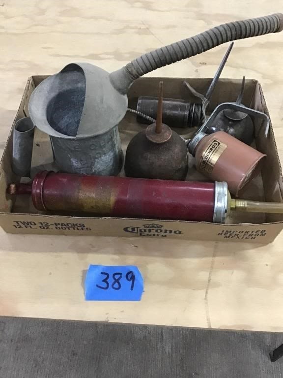 Lot 389: GREASE GUN,  OIL CANS , OTHER