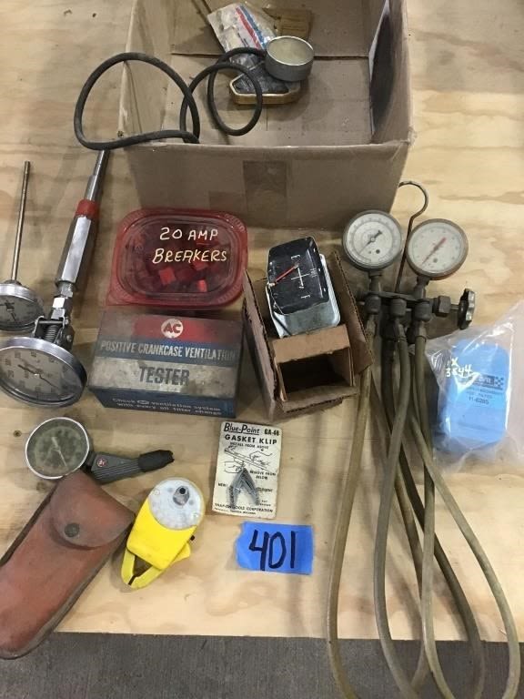 Lot 401: TEMP GAUGES,  A/C GAUGES, AMP PROBE, PCV TESTER