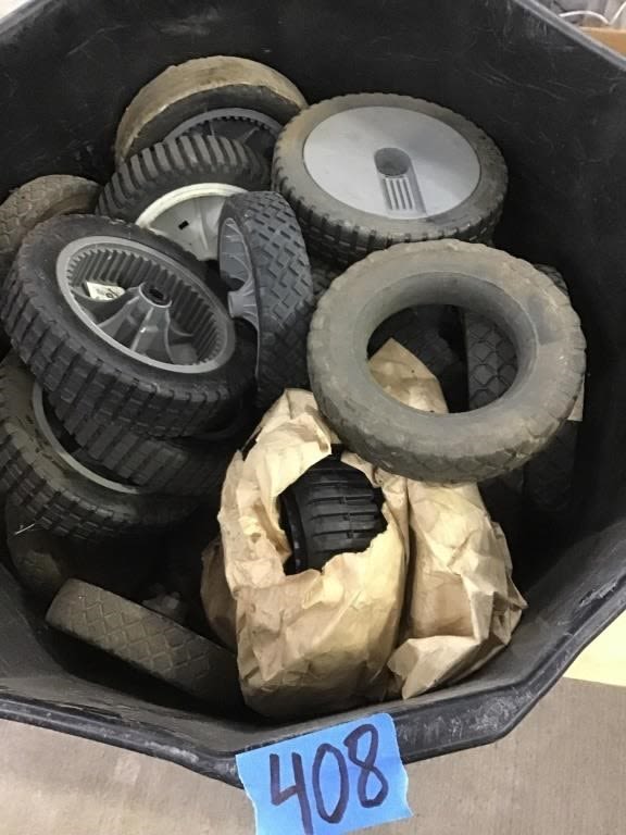 Lot 408: BUCKET OF LAWN MOWER WHEELS