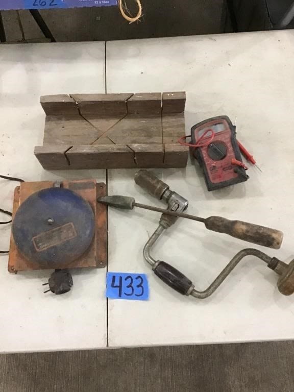 Lot 433: ELECTRIC BELL, BRACE, SOLDERING IRON, MULTIMETER