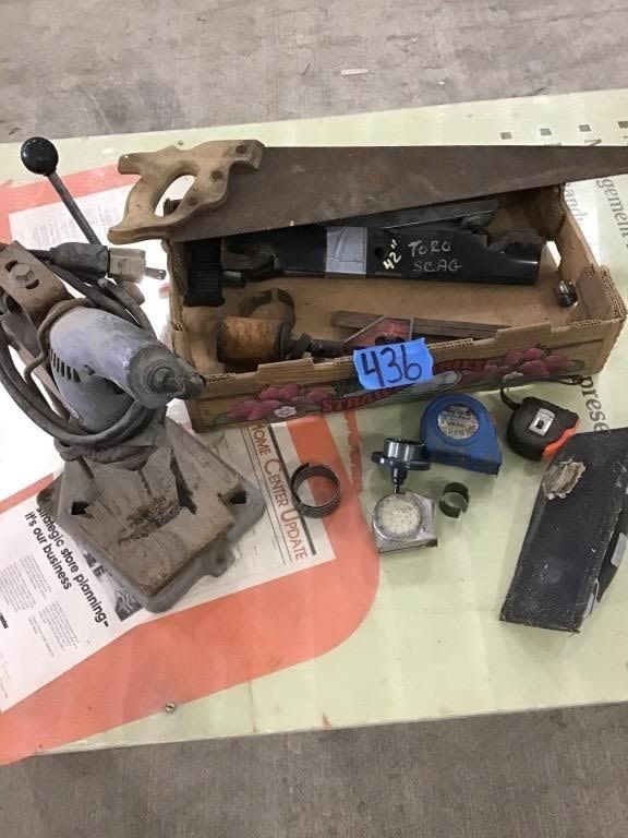 Lot 436: DRILL PRESS, TAPE MEASURES, HOLE SAWS, OTHER