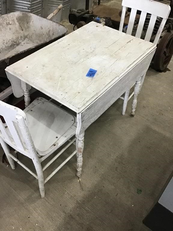 Lot 469: DROP LEAF TABLE,  2. CHAIRS