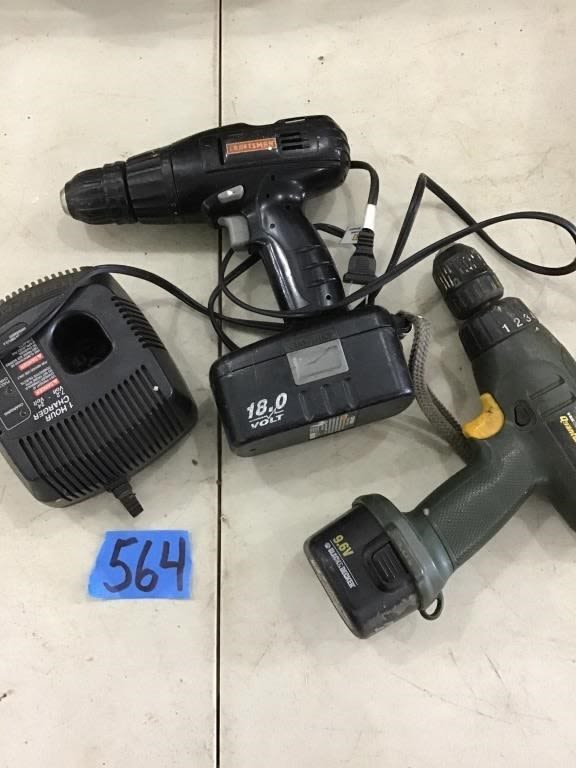 Lot 564: CRAFTSMAN CORDLESS DRILLS, CHARGER, BATTERIES