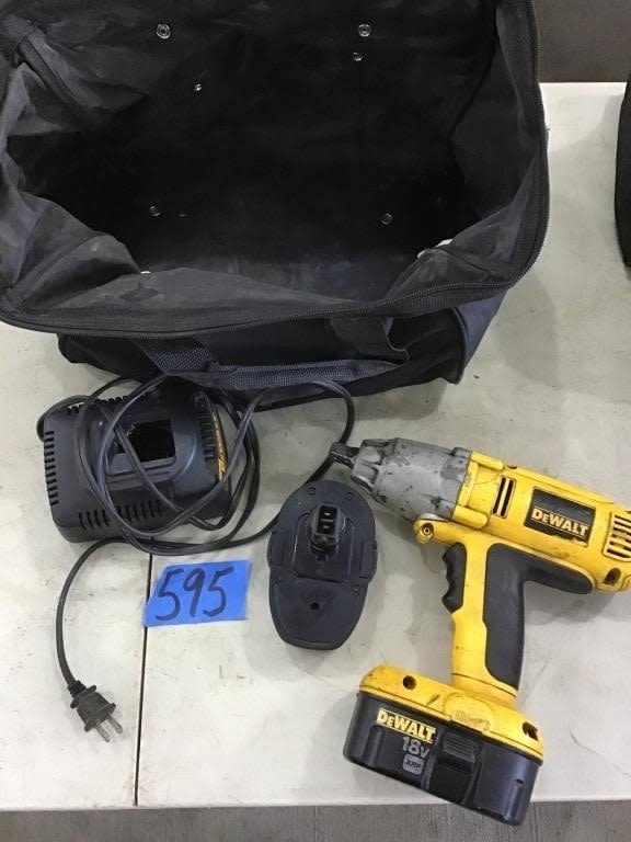 Lot 595: DEWALT 18 VOLT. 1/2  INCH DRIVE IMPACT, CHARGER