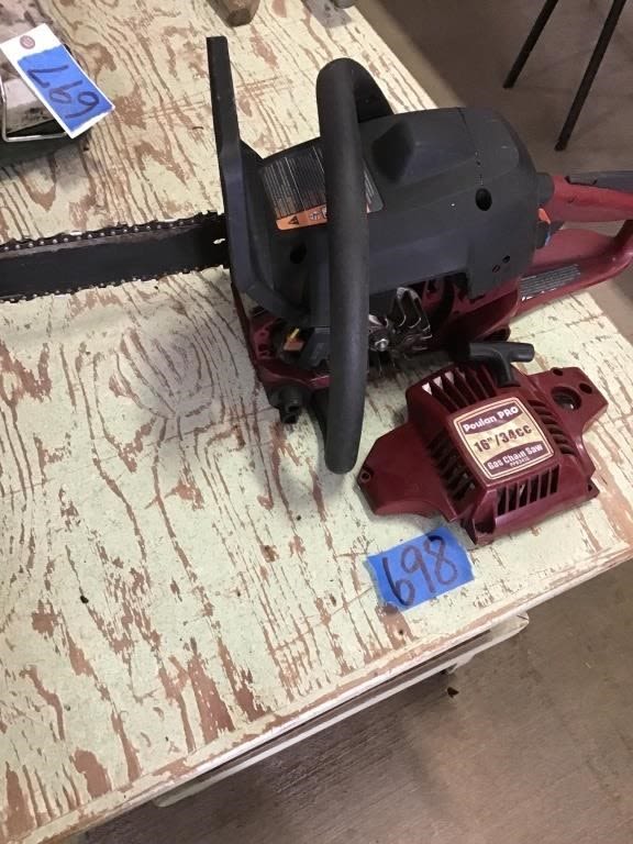 Lot 698: RED POULAN CHAIN SAW.  NEED WORK