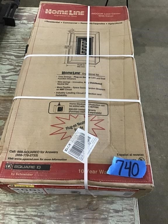 Lot 740: 200. AMP. BREAKER BOX.       NIB