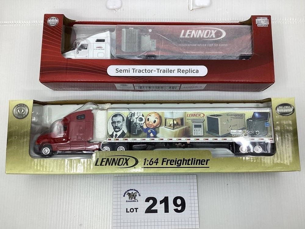 Lot 219: 1:64 SCALE LENNOX SEMI TRACTORS AND TRAILERS