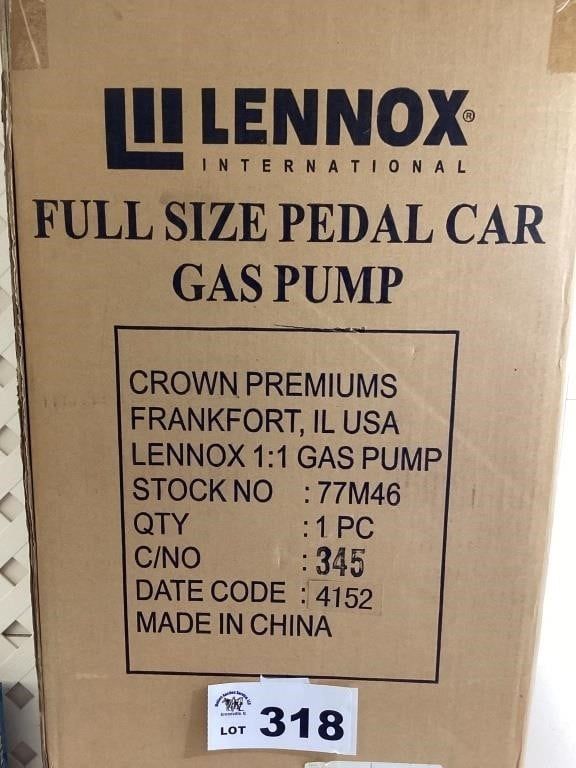 Lot 318: LENNOX FULL SIZE PEDAL CAR GAS PUMP