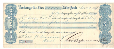 "L. von Hoffmann & Co" Bill of Exchange 11,000 Francs 1871 New York to Basel