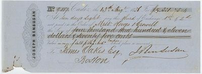 Cadiz Boston Josep BensusanBill of Exchange 1856 US Consul
