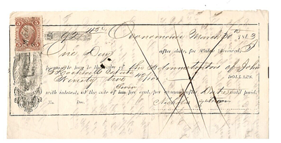 1863 Handwritten Promissory Note Check Revenues Oconomowoc Waukesha Co Wisconsin