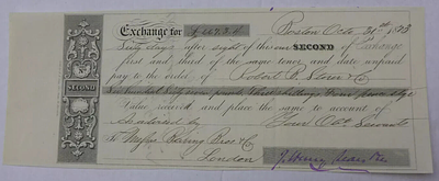 J. Henry Sears & Co., Boston Mass Bill of Exchange 1878 Shipping Cotton Trade