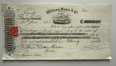 Brazil Santos Wilson, Sons & Co Bill of Exchange 1917. # 40/16 Wilson Sons still exists as a 