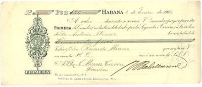 Cuba Banco J.Balcells & Co Habana Bill of Exchange for 50$ 1903. # 17995 nice vignette with 