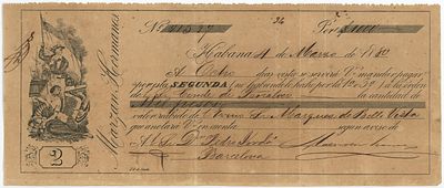 Cuba Marzan Hermanos Banqueros Bill of Exchange for $1000 to Conde de Pe&ntilde;alver 1880. # 1597 