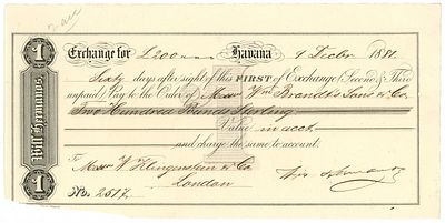 Cuba Will Brothers Bills of Exchange for &pound;200 Havana 1881. 2517 small piece of paper missing 