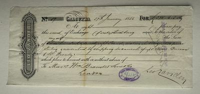 India 1882 Leo Zander & Co. Bill of Exchange Calcutta &pound;318 Waterlow & Sons. Issued by Leo Zander 