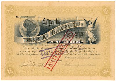 Brazil Companhia Telef&ocirc;nica Melhoramento e Resist&ecirc;ncia Share for 2000$000 Pelotas 1921. # 677 