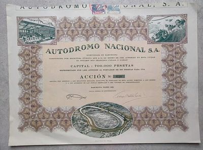 Spain Autodromo Nacional Share Accion de 500 Pesetas 1923 Sitges-Terramar Barcelona. Barcelona; 