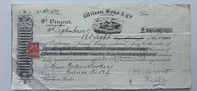 Cape Verde-Argentina, Wilson Sons & Co. Ltd., Bill of Exchange, St. Vincent, 1917, unknown amount. 