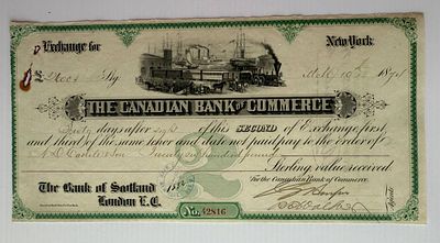 Canada-USA, The Canadian Bank of Commerce, Exchange Bill, New York, 1887, £2600. Attractive and