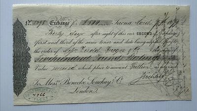 Peru, Juchter & Co., Bill of Exchange, Tacna, 1877, &pound;500 Sterling. A second of exchange drawn in 