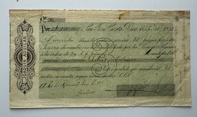 Costa Rica Spain, Joaqu&iacute;n Aguilar, Draft, San Jos&eacute;, 1882, &pound;150, Bill of Exchange. Spanish-languag 