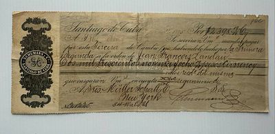 Cuba-USA, Schumann y Ca., Draft, Santiago de Cuba, 1915, $2398.72 Cuban currency. Highly 