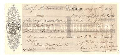 Chile Banco Mobiliario Valparaiso 1883 Bill of Exchange