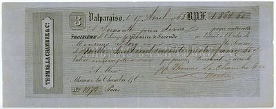 Chile 'Thomas, La Chambre & Co' Valparaiso Bill of Exchange 1863
