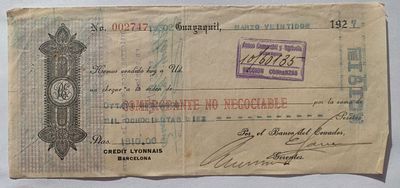 Ecuador, Guayaquil, Banco del Ecuador, Bill of Exchange, 1927
