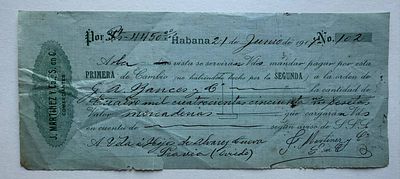 Cuba J. Martinez y Cía bill of exchange Havana 1917 11450 pesetas. Early 20th century Cuban bill