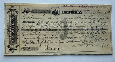 Cuba Villanueva Rangel y No. V.O. X. bill of exchange Cienfuegos 1906 4689 pesetas. Cuban bill