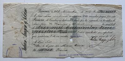 Mexico Julián Aragón y Sobrino bill of exchange Veracruz 1924 3513 pesetas. Issued in Veracruz