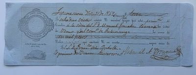 Mexico Manuel González Draft Revenue Stamp 1858 1000 Pesos. Large handwritten financial document