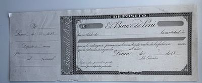 Peru Banco del Perú Deposit Certificate Lima 1800s blank value. Early deposit receipt from Banco