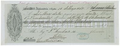 Egypt Alexandria 'Moise Valensin & Co' Bill of Exchange £1000 1859. #3662; Moise Valensin, was a