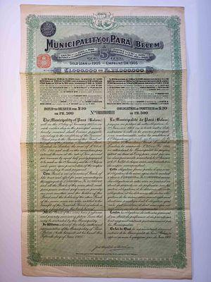 Brazil, Municipality of Pará (Belem), 5% Gold Loan Bond, Brazil, 500 Francs, 1905. Attractive 