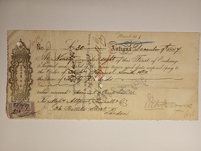 Antigua and Barbuda, W.H. Moore, Bill of Exchange, Antigua, &pound;30, 1887. Bill of Exchange issued 