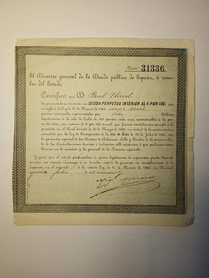 Cuba / Spain, Gobierno de España, Spanish - American War, Interior Debt Certificate, Madrid 