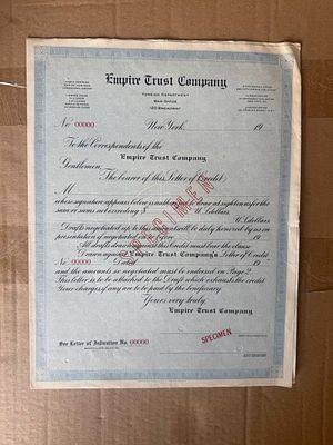USA, Empire Trust Company, Circular Letter of Credit, New York, Specimen, ca. 1900s. Specimen 