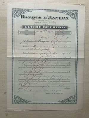 Belgium Antwerp Letter of Credit 'Banque d’Anvers' Specimen - Unique. Banque d’Anvers was a key 