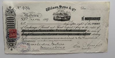 Madeira 'Wilson, Sons & Co' Bill of Exchange 1917 Letra de cambo Portugal. 40/4